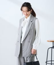 KAJFE20099 a.v.v Elmi(アー・ヴェ・ヴェ) 【低身長サイズ】【洗える/UVカット】リネンライクストレッチダブルジレジャケット ネイビー