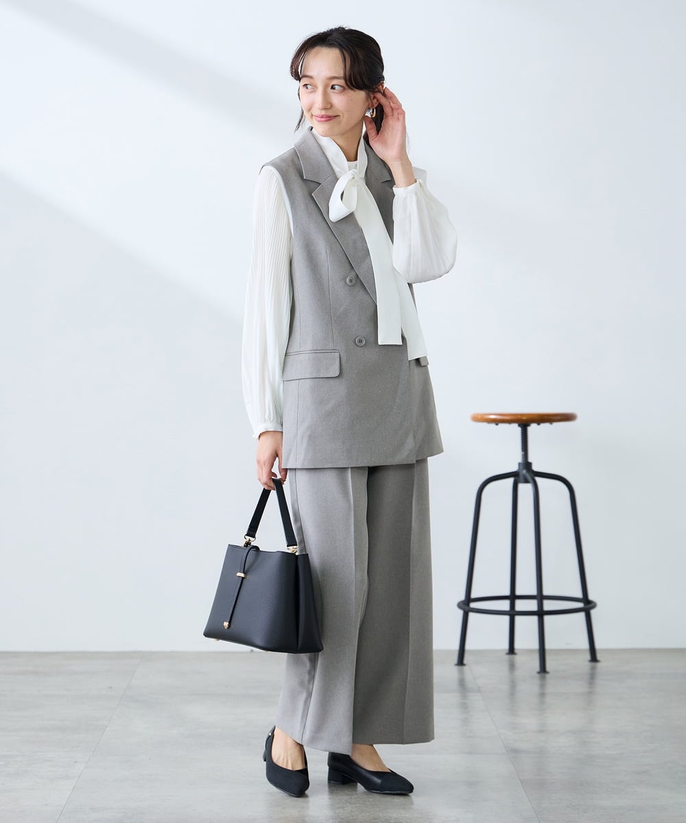 KAJFE20099 a.v.v Elmi(アー・ヴェ・ヴェ) 【低身長サイズ】【洗える/UVカット】リネンライクストレッチダブルジレジャケット ネイビー