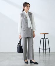 KAJFE20099 a.v.v Elmi(アー・ヴェ・ヴェ) 【低身長サイズ】【洗える/UVカット】リネンライクストレッチダブルジレジャケット ネイビー