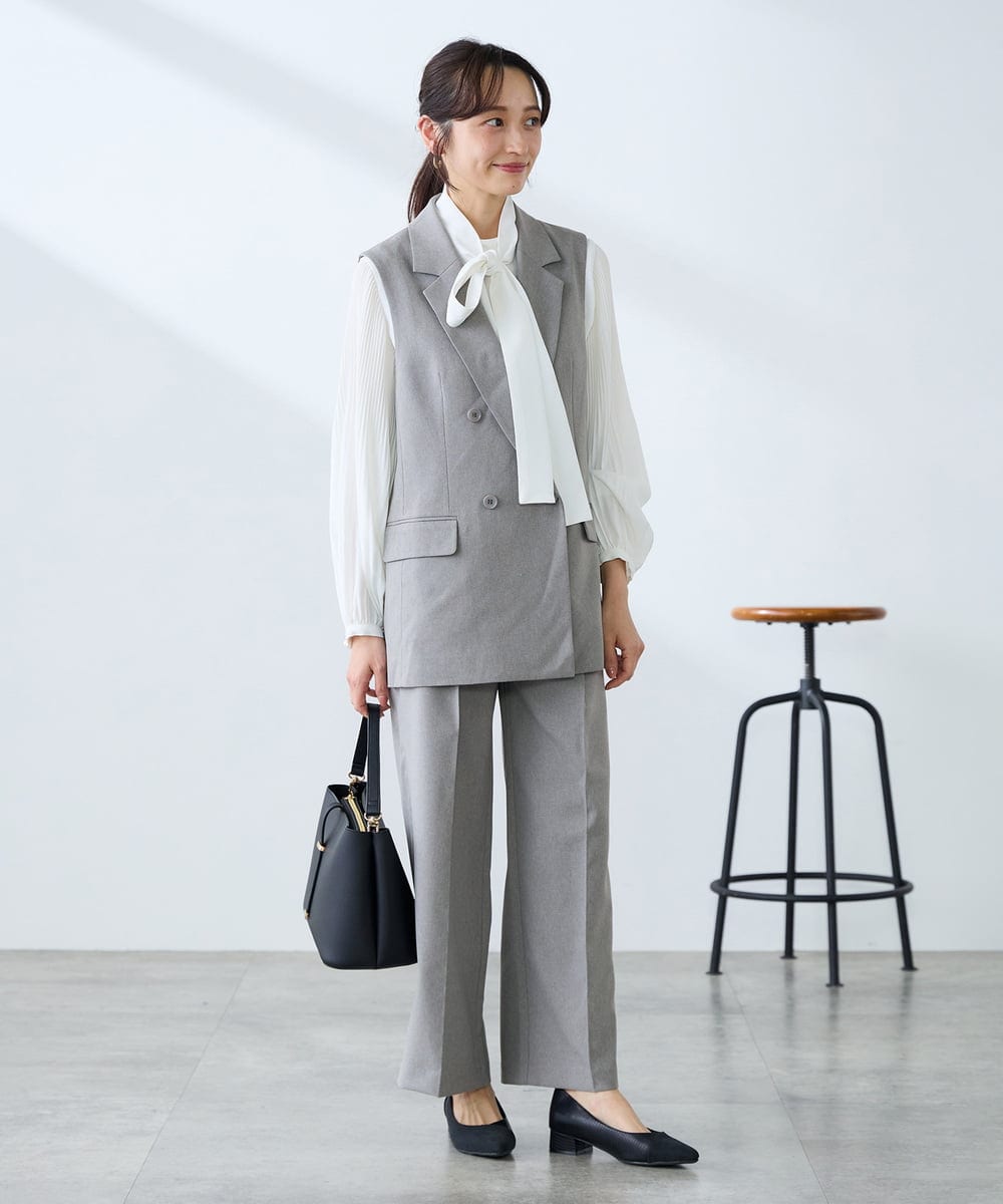 KAJFE20099 a.v.v Elmi(アー・ヴェ・ヴェ) 【低身長サイズ】【洗える/UVカット】リネンライクストレッチダブルジレジャケット ネイビー