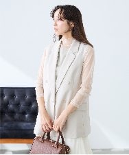 KAJFE20099 a.v.v Elmi(アー・ヴェ・ヴェ) 【低身長サイズ】【洗える/UVカット】リネンライクストレッチダブルジレジャケット ネイビー