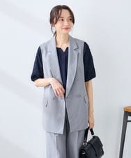 KAJFE20099 a.v.v Elmi(アー・ヴェ・ヴェ) 【低身長サイズ】【洗える/UVカット】リネンライクストレッチダブルジレジャケット ネイビー