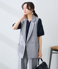 KAJFE20099 a.v.v Elmi(アー・ヴェ・ヴェ) 【低身長サイズ】【洗える/UVカット】リネンライクストレッチダブルジレジャケット ネイビー