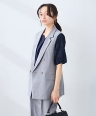 KAJFE20099 a.v.v Elmi(アー・ヴェ・ヴェ) 【低身長サイズ】【洗える/UVカット】リネンライクストレッチダブルジレジャケット ネイビー