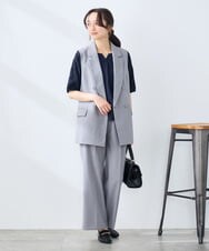 KAJFE20099 a.v.v Elmi(アー・ヴェ・ヴェ) 【低身長サイズ】【洗える/UVカット】リネンライクストレッチダブルジレジャケット ネイビー