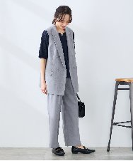 KAJFE20099 a.v.v Elmi(アー・ヴェ・ヴェ) 【低身長サイズ】【洗える/UVカット】リネンライクストレッチダブルジレジャケット ネイビー