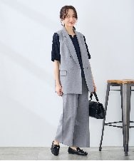 KAJFE20099 a.v.v Elmi(アー・ヴェ・ヴェ) 【低身長サイズ】【洗える/UVカット】リネンライクストレッチダブルジレジャケット ネイビー