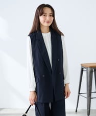 KAJFE20099 a.v.v Elmi(アー・ヴェ・ヴェ) 【低身長サイズ】【洗える/UVカット】リネンライクストレッチダブルジレジャケット ネイビー