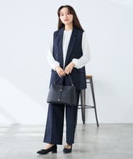 KAJFE20099 a.v.v Elmi(アー・ヴェ・ヴェ) 【低身長サイズ】【洗える/UVカット】リネンライクストレッチダブルジレジャケット ネイビー