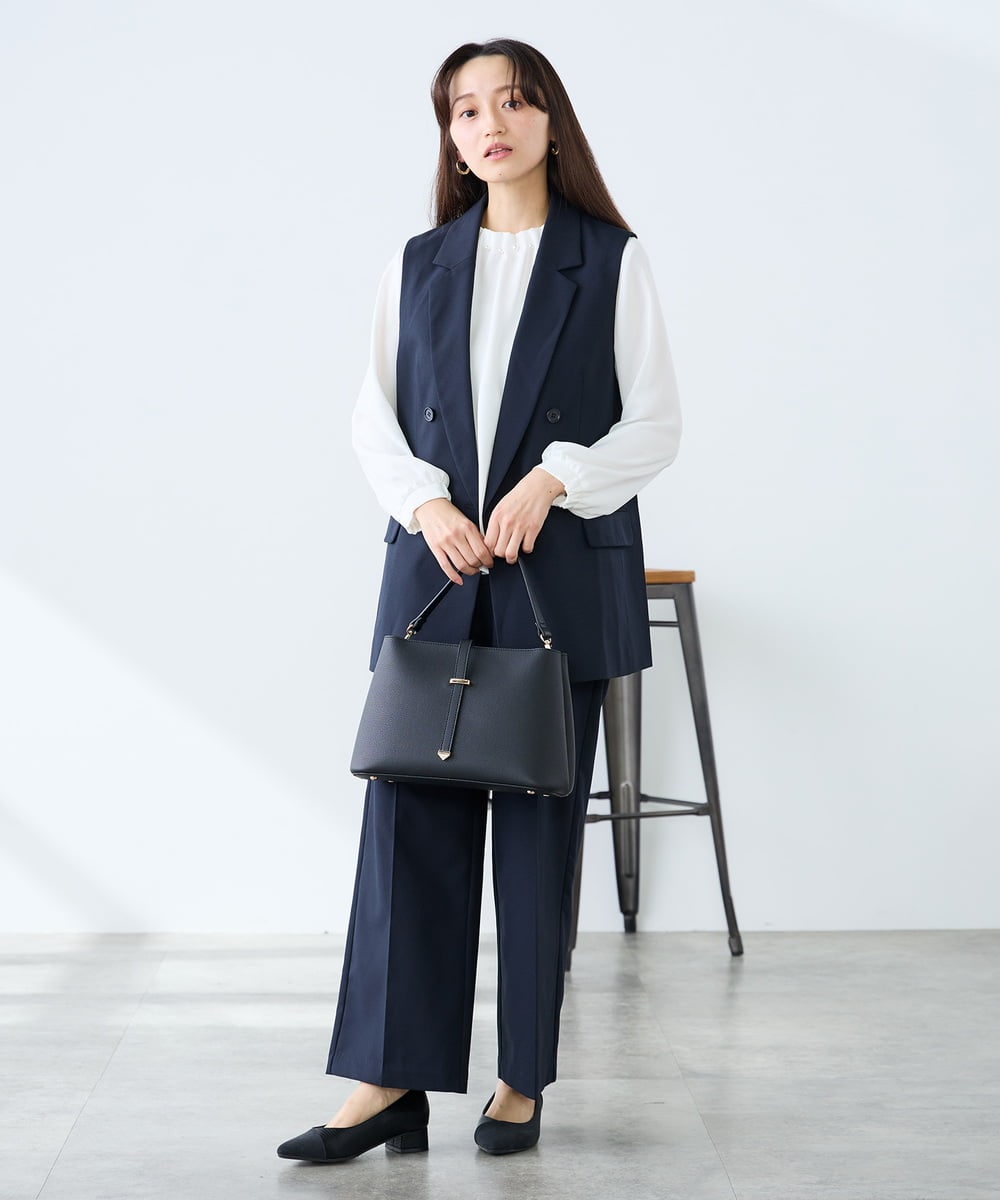 KAJFE20099 a.v.v Elmi(アー・ヴェ・ヴェ) 【低身長サイズ】【洗える/UVカット】リネンライクストレッチダブルジレジャケット ネイビー