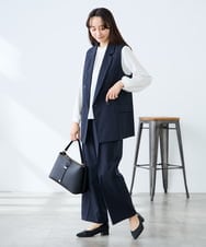 KAJFE20099 a.v.v Elmi(アー・ヴェ・ヴェ) 【低身長サイズ】【洗える/UVカット】リネンライクストレッチダブルジレジャケット ネイビー