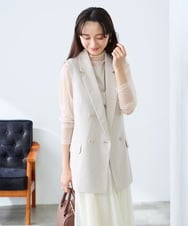 KAJFE20099 a.v.v Elmi(アー・ヴェ・ヴェ) 【低身長サイズ】【洗える/UVカット】リネンライクストレッチダブルジレジャケット ネイビー