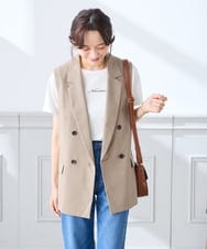 KAJGE30089 a.v.v Elmi(アー・ヴェ・ヴェ) 【低身長サイズ】サマーストレッチダブルジレジャケット【接触冷感/イージーケア/UVカット/吸水速乾】 ネイビー