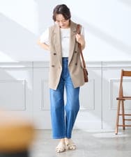 KAJGE30089 a.v.v Elmi(アー・ヴェ・ヴェ) 【低身長サイズ】サマーストレッチダブルジレジャケット【接触冷感/イージーケア/UVカット/吸水速乾】 ネイビー