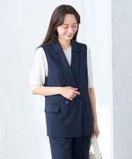 KAJGE30089 a.v.v Elmi(アー・ヴェ・ヴェ) 【低身長サイズ】サマーストレッチダブルジレジャケット【接触冷感/イージーケア/UVカット/吸水速乾】 ネイビー