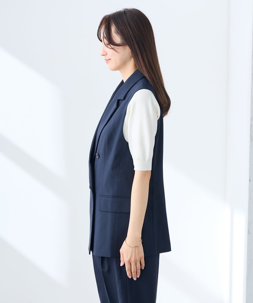 KAJGE30089 a.v.v Elmi(アー・ヴェ・ヴェ) 【低身長サイズ】サマーストレッチダブルジレジャケット【接触冷感/イージーケア/UVカット/吸水速乾】 ネイビー