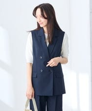KAJGE30089 a.v.v Elmi(アー・ヴェ・ヴェ) 【低身長サイズ】サマーストレッチダブルジレジャケット【接触冷感/イージーケア/UVカット/吸水速乾】 ネイビー