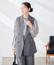 KAJJE01089 a.v.v Elmi(アー・ヴェ・ヴェ) 【低身長サイズ/洗える】梳毛調 ダブルブレスト ジレ【セットアップ対応/抗ピリング/吸水速乾/ストレッチ】 ダークグレー