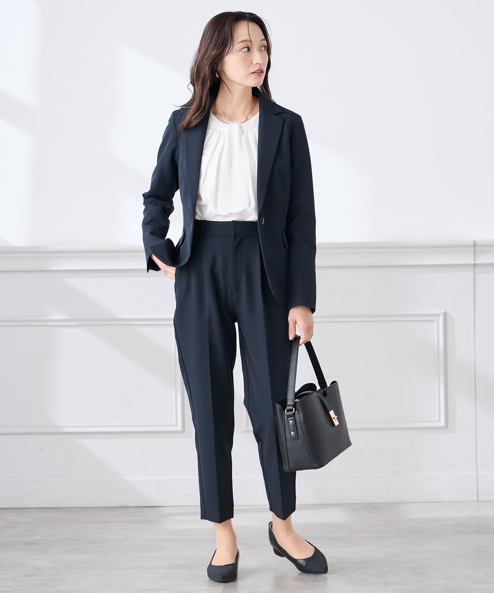 KALCD01079 a.v.v Elmi(アー・ヴェ・ヴェ) 【低身長サイズ】【洗える/ストレッチ/セットアップ対応】ダブルクロステーパードパンツ ネイビー