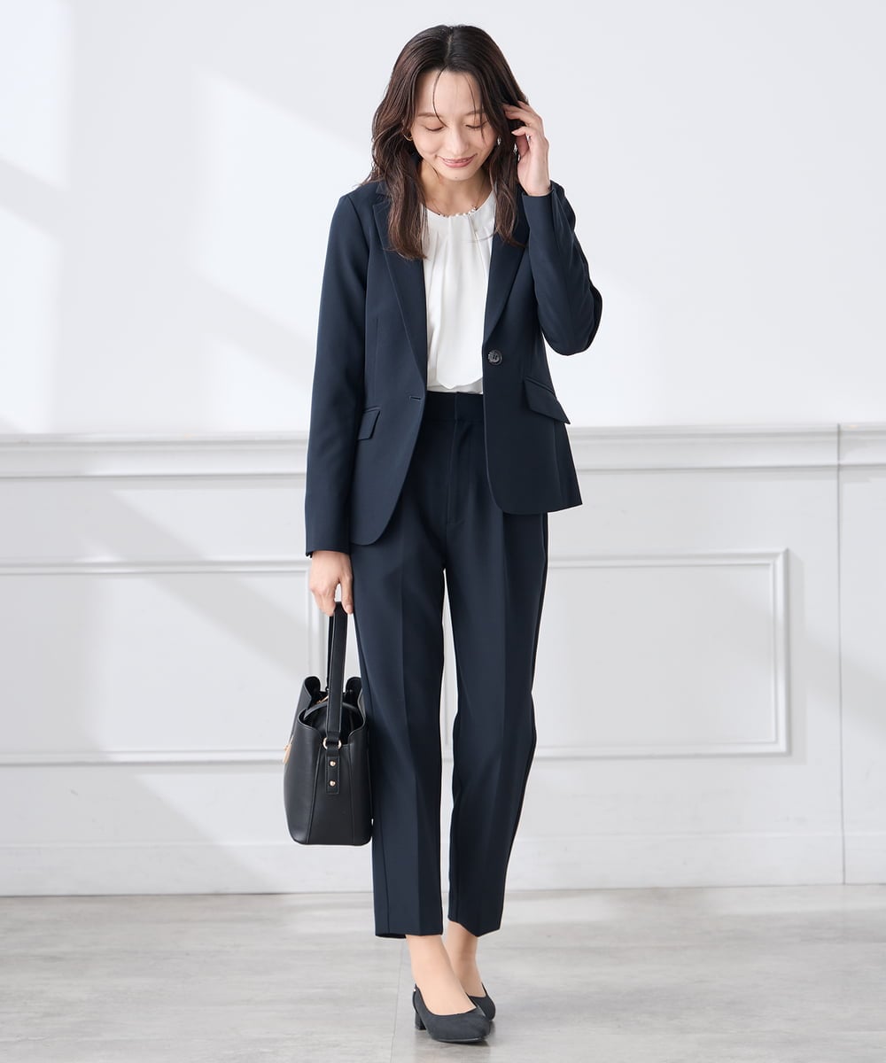 KALCD01079 a.v.v Elmi(アー・ヴェ・ヴェ) 【低身長サイズ】【洗える/ストレッチ/セットアップ対応】ダブルクロステーパードパンツ ネイビー