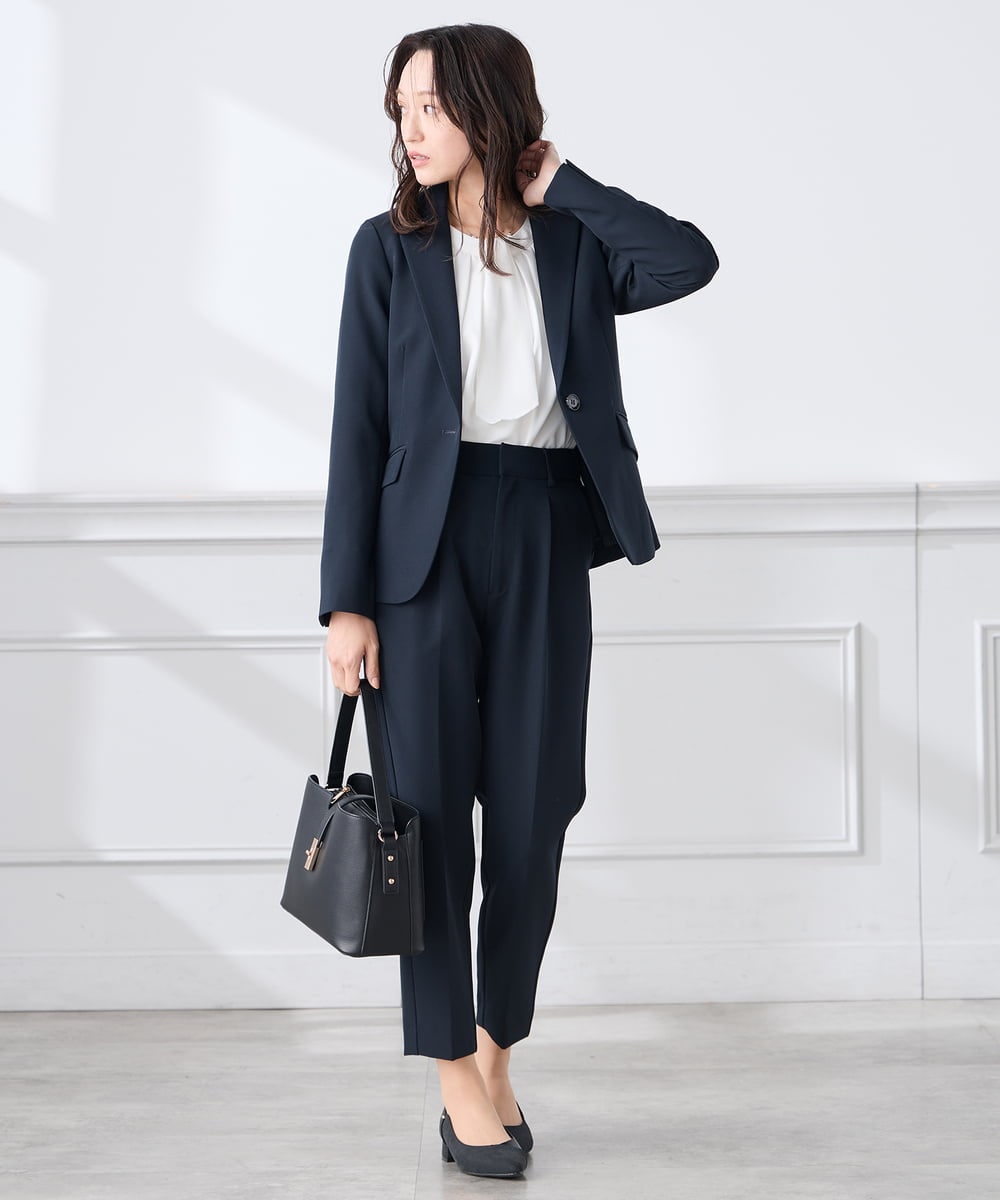 KALCD01079 a.v.v Elmi(アー・ヴェ・ヴェ) 【低身長サイズ】【洗える/ストレッチ/セットアップ対応】ダブルクロステーパードパンツ ネイビー