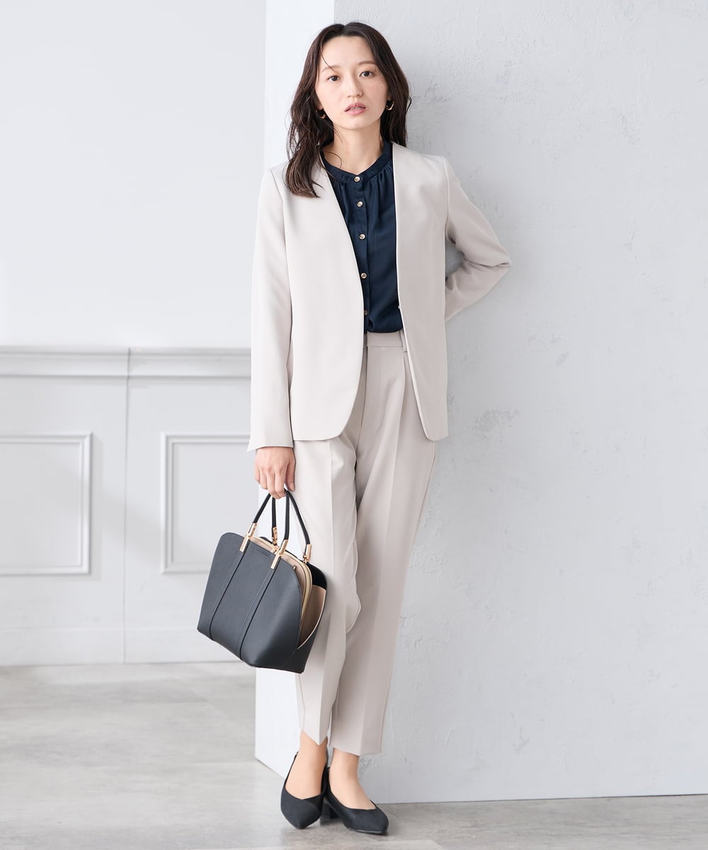 KALCD01079 a.v.v Elmi(アー・ヴェ・ヴェ) 【低身長サイズ】【洗える/ストレッチ/セットアップ対応】ダブルクロステーパードパンツ ネイビー