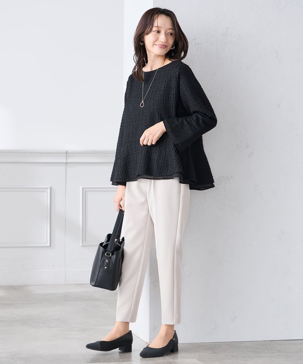 KALCD01079 a.v.v Elmi(アー・ヴェ・ヴェ) 【低身長サイズ】【洗える/ストレッチ/セットアップ対応】ダブルクロステーパードパンツ ネイビー