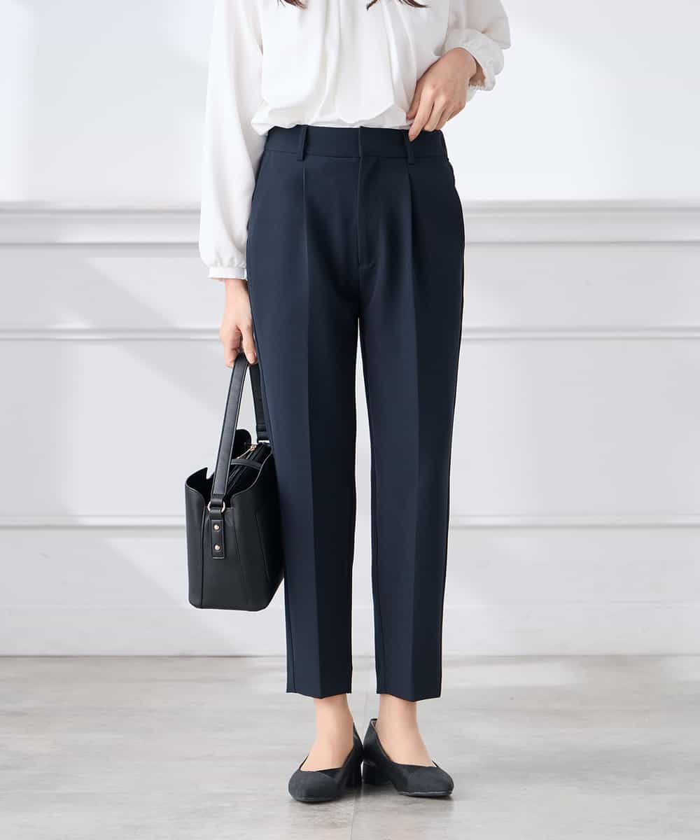 KALCD01079 a.v.v Elmi(アー・ヴェ・ヴェ) 【低身長サイズ】【洗える/ストレッチ/セットアップ対応】ダブルクロステーパードパンツ ネイビー