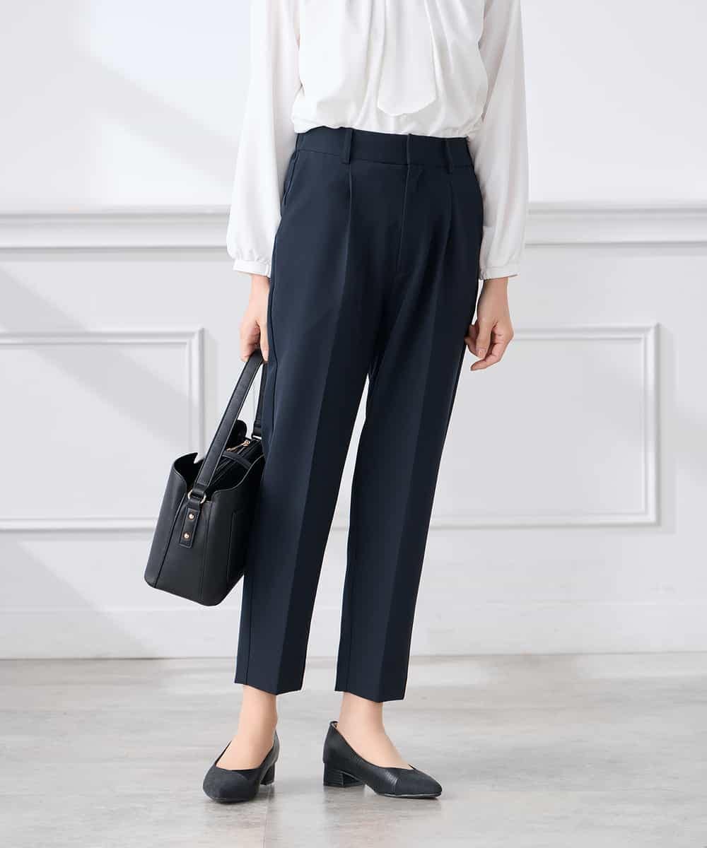 KALCD01079 a.v.v Elmi(アー・ヴェ・ヴェ) 【低身長サイズ】【洗える/ストレッチ/セットアップ対応】ダブルクロステーパードパンツ ネイビー