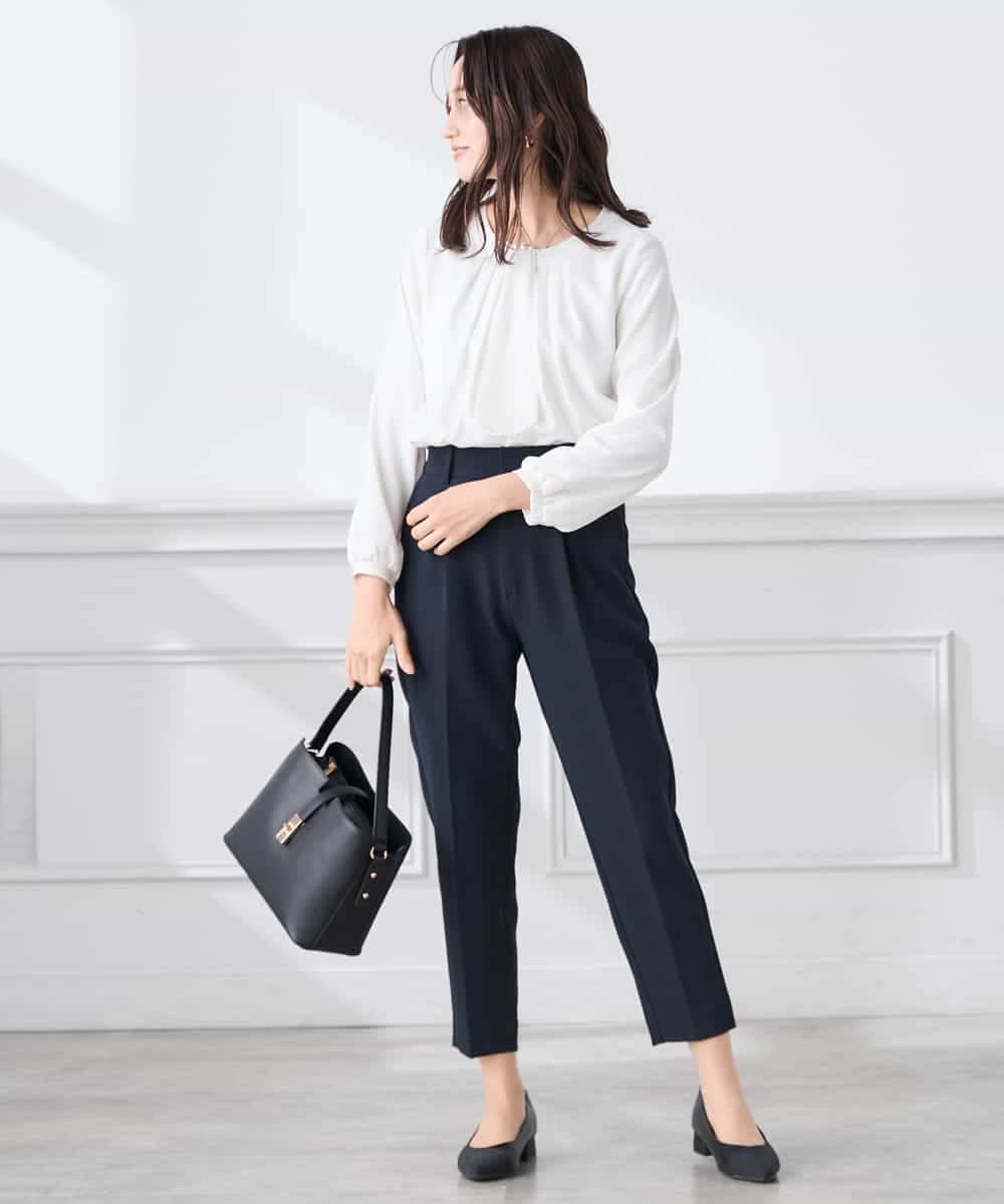 KALCD01079 a.v.v Elmi(アー・ヴェ・ヴェ) 【低身長サイズ】【洗える/ストレッチ/セットアップ対応】ダブルクロステーパードパンツ ネイビー