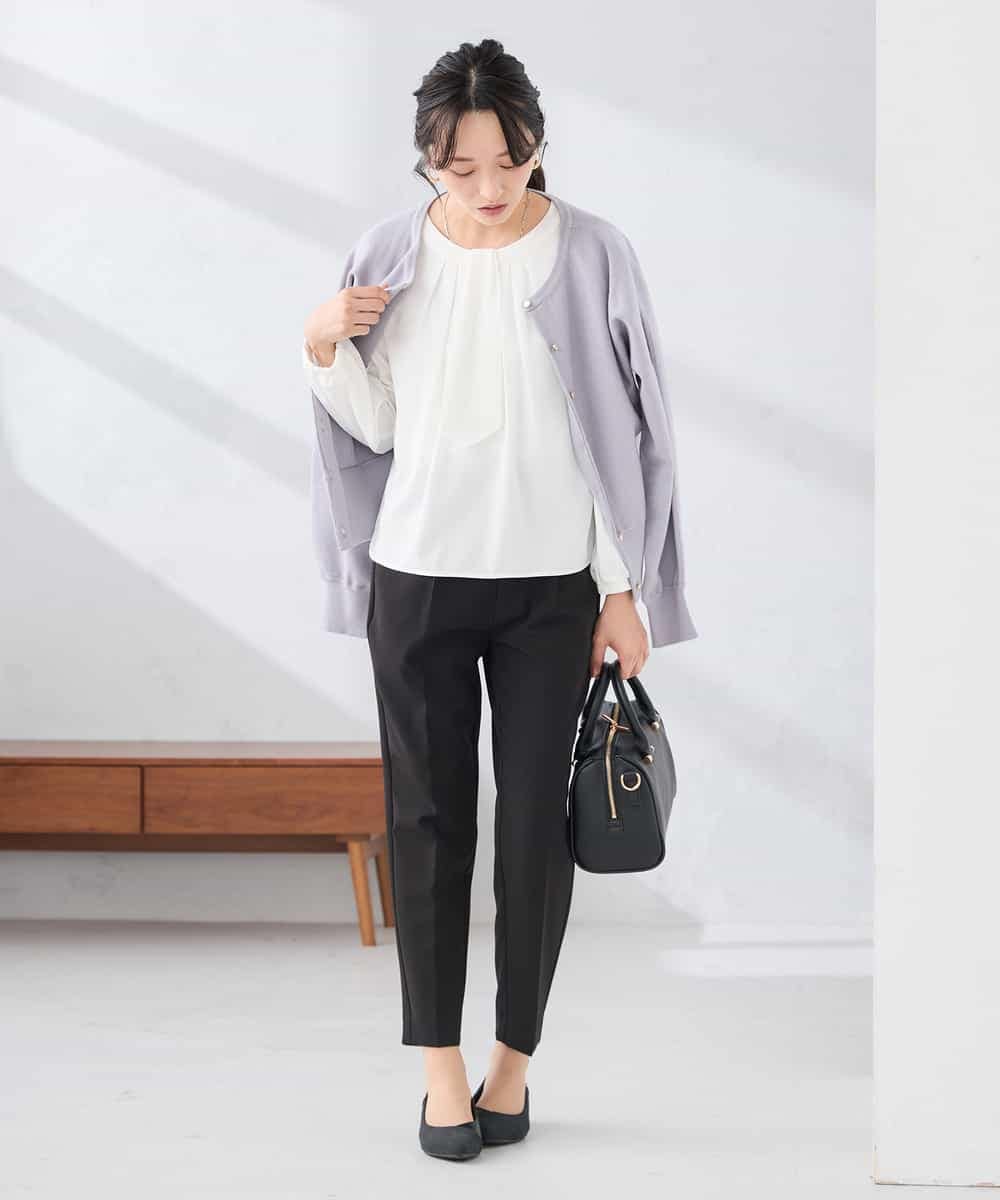 KALCD01079 a.v.v Elmi(アー・ヴェ・ヴェ) 【低身長サイズ】【洗える/ストレッチ/セットアップ対応】ダブルクロステーパードパンツ ネイビー