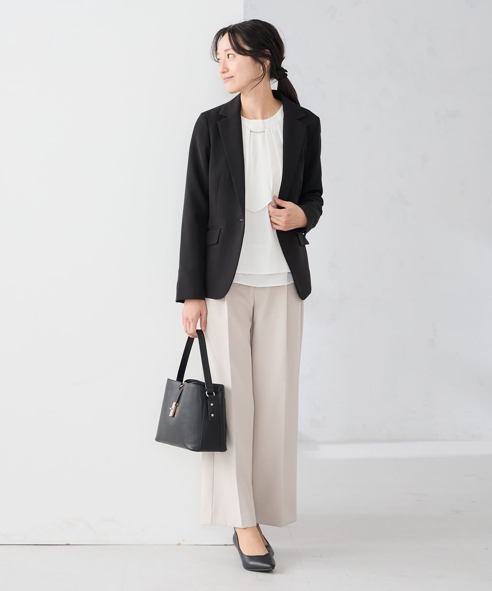 KALCD02079 a.v.v Elmi(アー・ヴェ・ヴェ) 【低身長サイズ】【洗える/ストレッチ/セットアップ対応】ダブルクロスワイドパンツ ネイビー