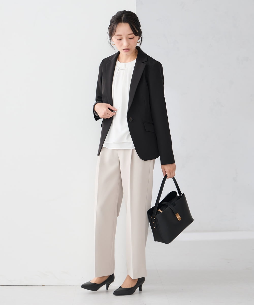 KALCD02079 a.v.v Elmi(アー・ヴェ・ヴェ) 【低身長サイズ】【洗える/ストレッチ/セットアップ対応】ダブルクロスワイドパンツ ネイビー