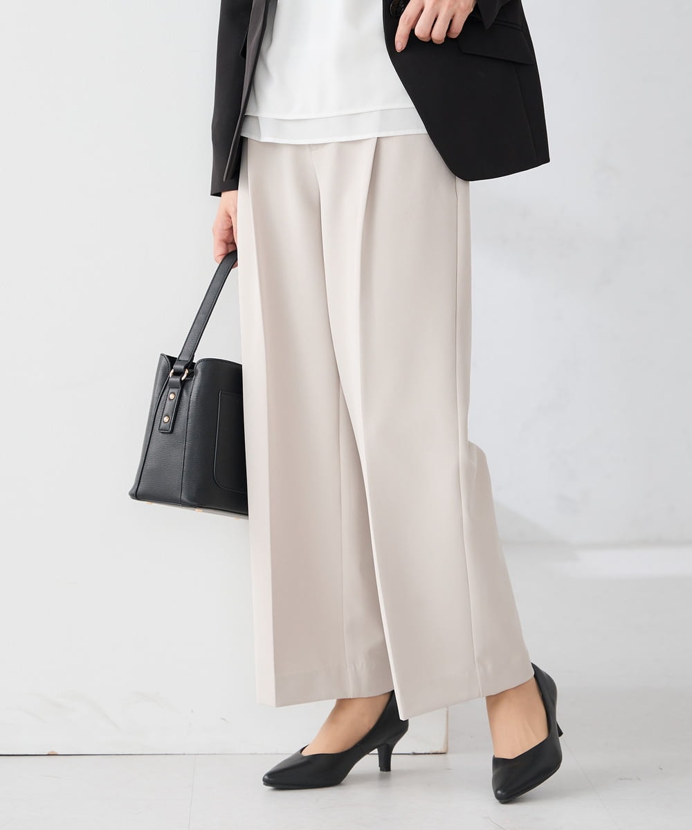 KALCD02079 a.v.v Elmi(アー・ヴェ・ヴェ) 【低身長サイズ】【洗える/ストレッチ/セットアップ対応】ダブルクロスワイドパンツ ネイビー