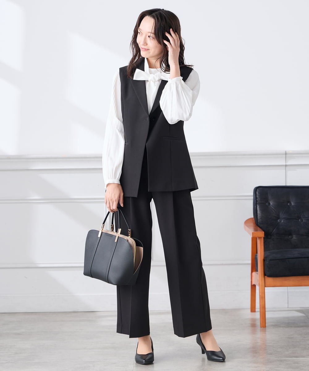 KALCD02079 a.v.v Elmi(アー・ヴェ・ヴェ) 【低身長サイズ】【洗える/ストレッチ/セットアップ対応】ダブルクロスワイドパンツ ネイビー