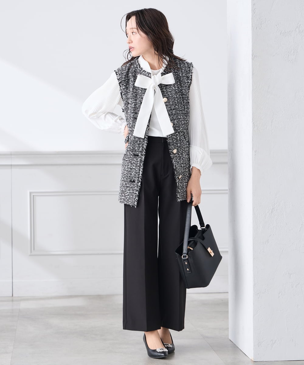 KALCD02079 a.v.v Elmi(アー・ヴェ・ヴェ) 【低身長サイズ】【洗える/ストレッチ/セットアップ対応】ダブルクロスワイドパンツ ネイビー