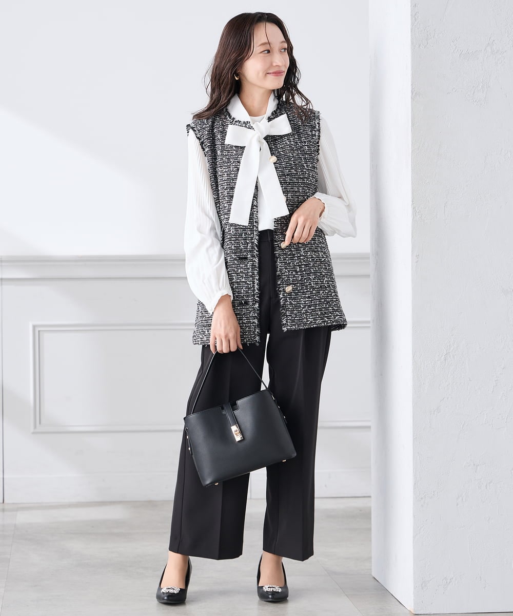 KALCD02079 a.v.v Elmi(アー・ヴェ・ヴェ) 【低身長サイズ】【洗える/ストレッチ/セットアップ対応】ダブルクロスワイドパンツ ネイビー