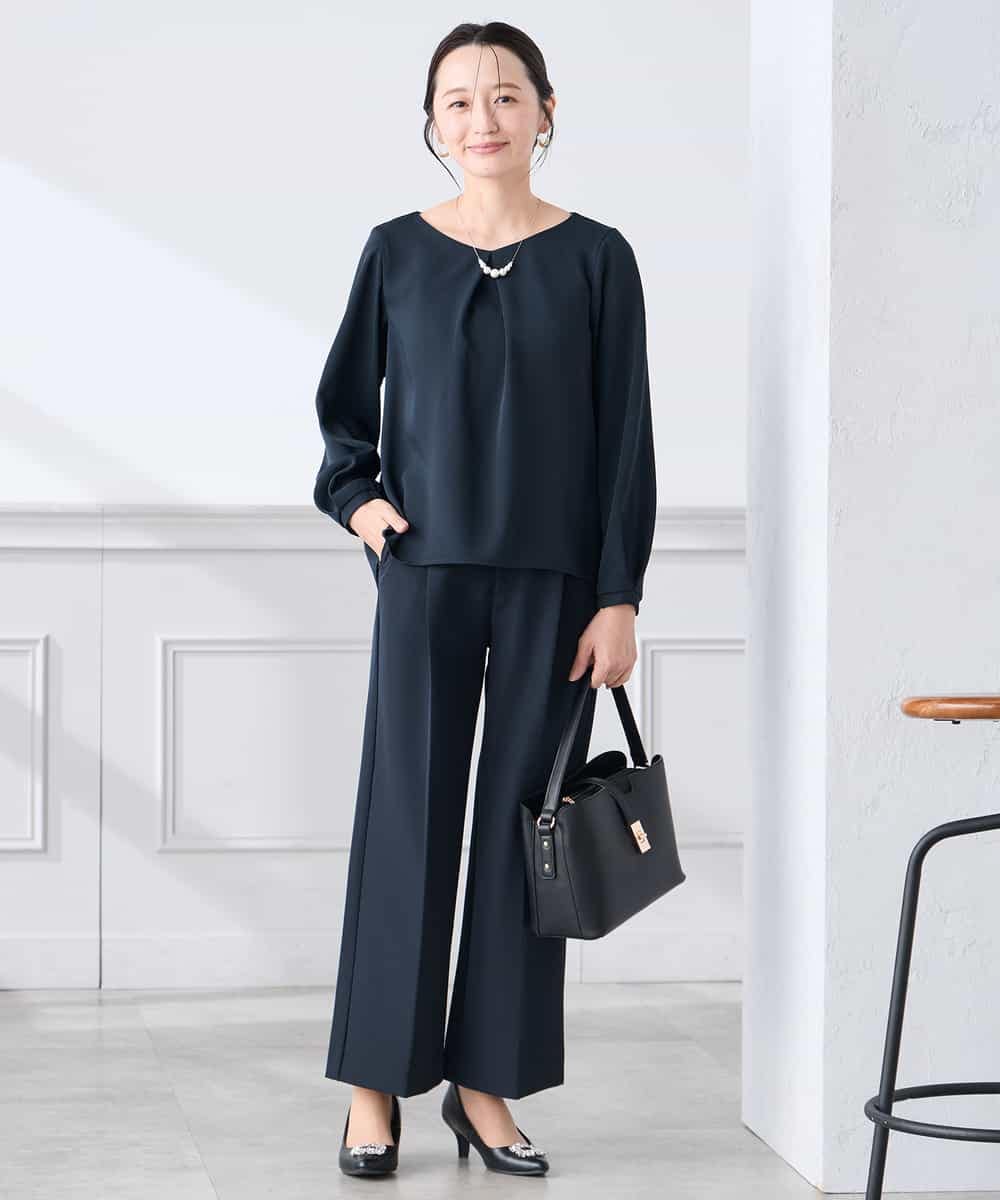 KALCD02079 a.v.v Elmi(アー・ヴェ・ヴェ) 【低身長サイズ】【洗える/ストレッチ/セットアップ対応】ダブルクロスワイドパンツ ネイビー