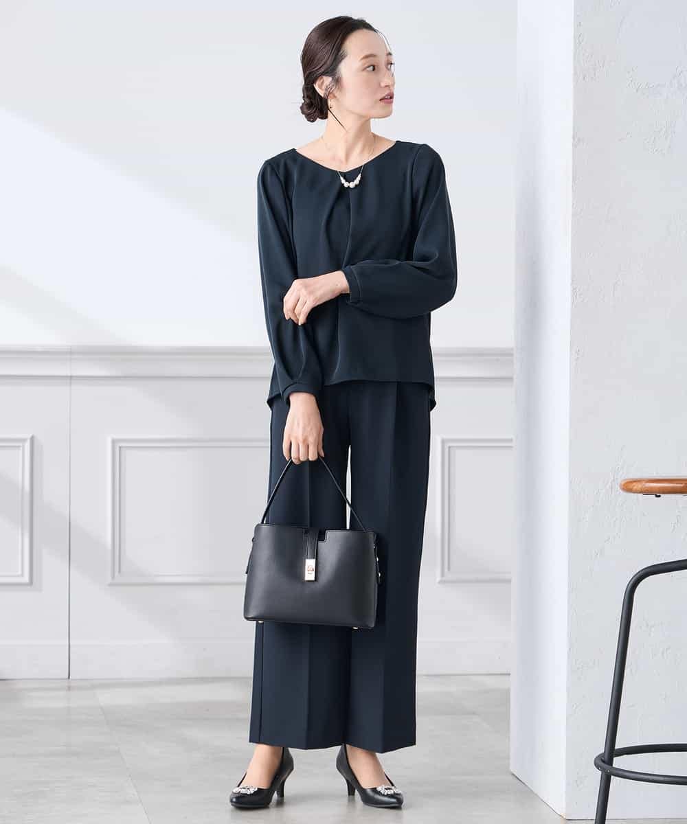 KALCD02079 a.v.v Elmi(アー・ヴェ・ヴェ) 【低身長サイズ】【洗える/ストレッチ/セットアップ対応】ダブルクロスワイドパンツ ネイビー