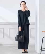 KALCD02079 a.v.v Elmi(アー・ヴェ・ヴェ) 【低身長サイズ】【洗える/ストレッチ/セットアップ対応】ダブルクロスワイドパンツ ネイビー