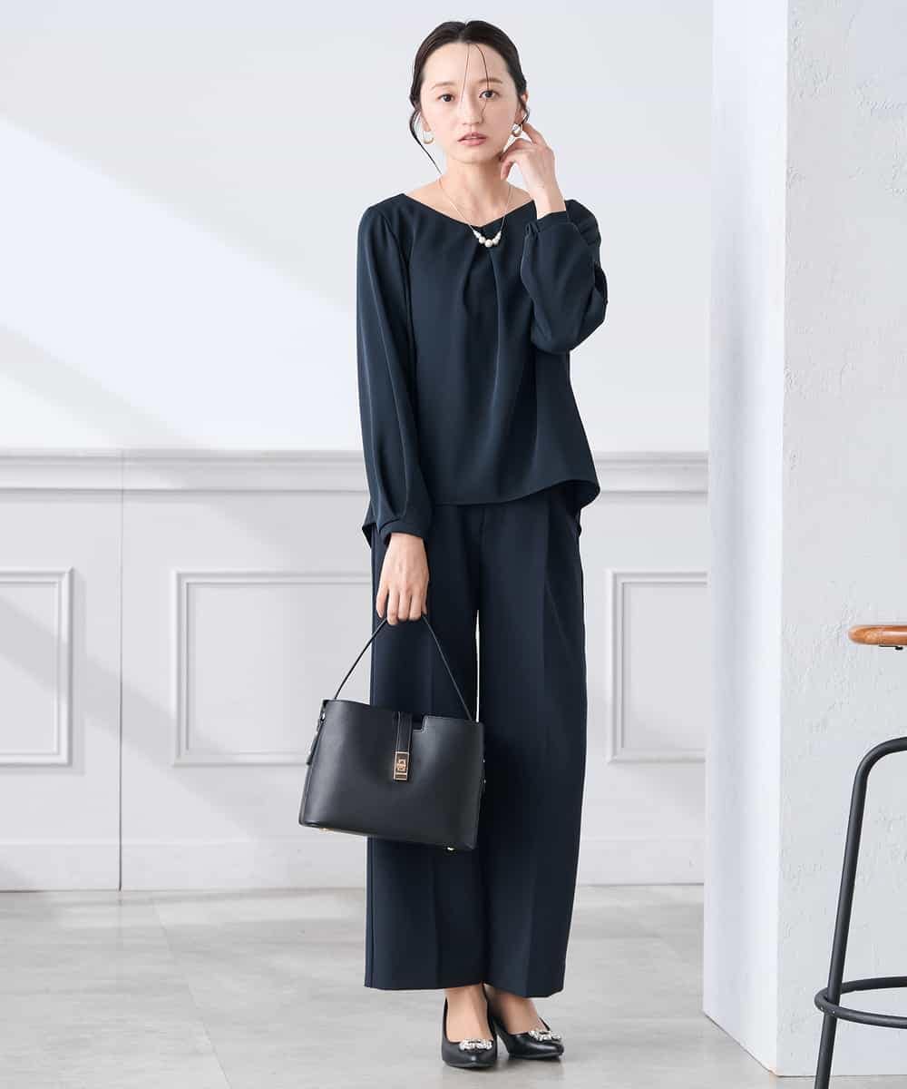 KALCD02079 a.v.v Elmi(アー・ヴェ・ヴェ) 【低身長サイズ】【洗える/ストレッチ/セットアップ対応】ダブルクロスワイドパンツ ネイビー