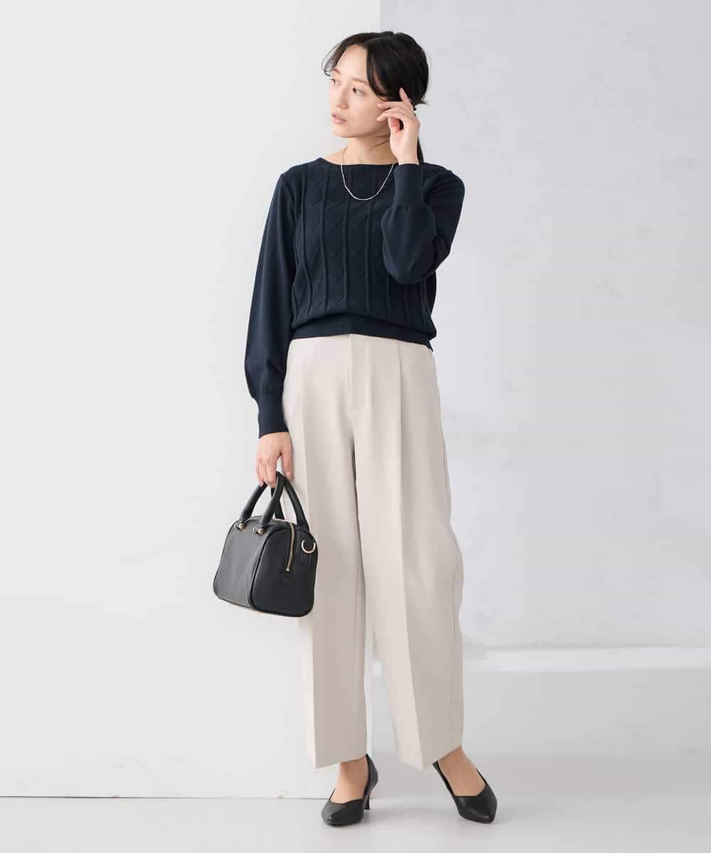 KALCD02079 a.v.v Elmi(アー・ヴェ・ヴェ) 【低身長サイズ】【洗える/ストレッチ/セットアップ対応】ダブルクロスワイドパンツ ネイビー