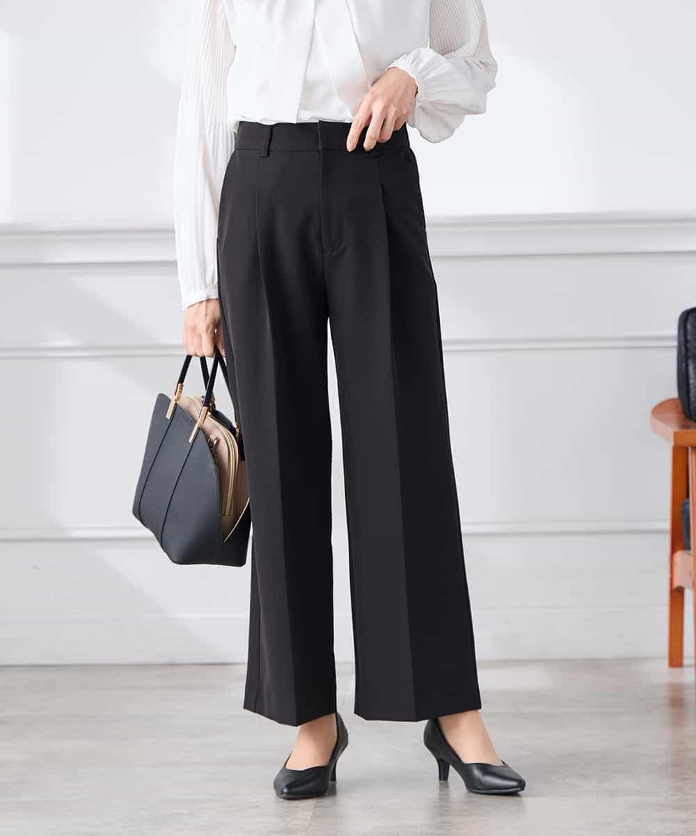 KALCD02079 a.v.v Elmi(アー・ヴェ・ヴェ) 【低身長サイズ】【洗える/ストレッチ/セットアップ対応】ダブルクロスワイドパンツ ネイビー