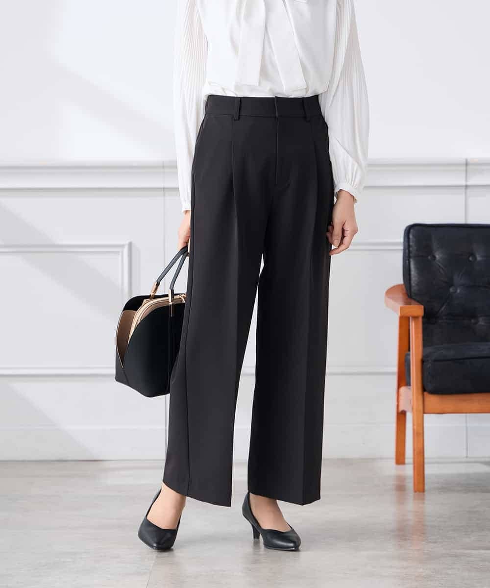 KALCD02079 a.v.v Elmi(アー・ヴェ・ヴェ) 【低身長サイズ】【洗える/ストレッチ/セットアップ対応】ダブルクロスワイドパンツ ネイビー