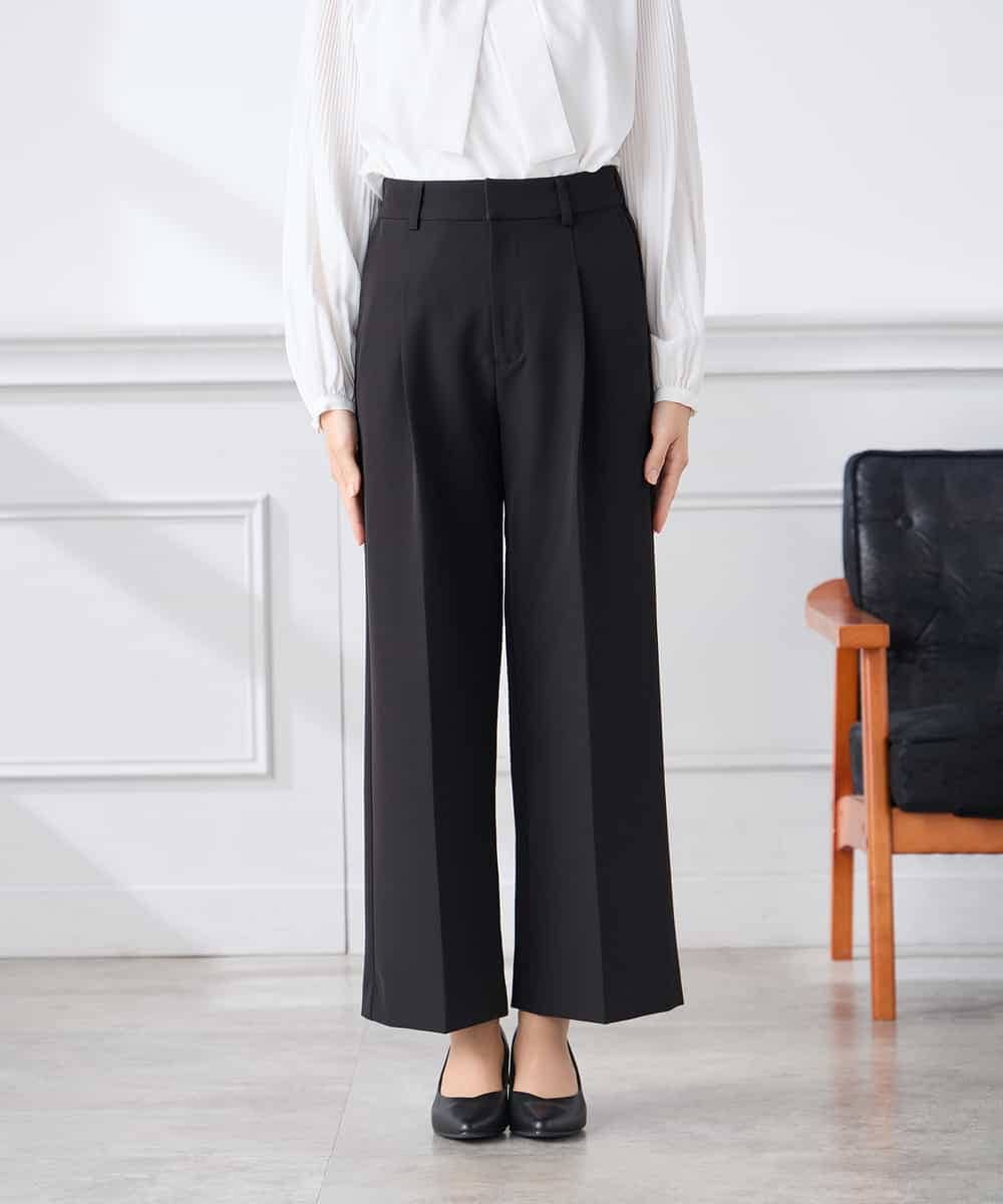 KALCD02079 a.v.v Elmi(アー・ヴェ・ヴェ) 【低身長サイズ】【洗える/ストレッチ/セットアップ対応】ダブルクロスワイドパンツ ネイビー