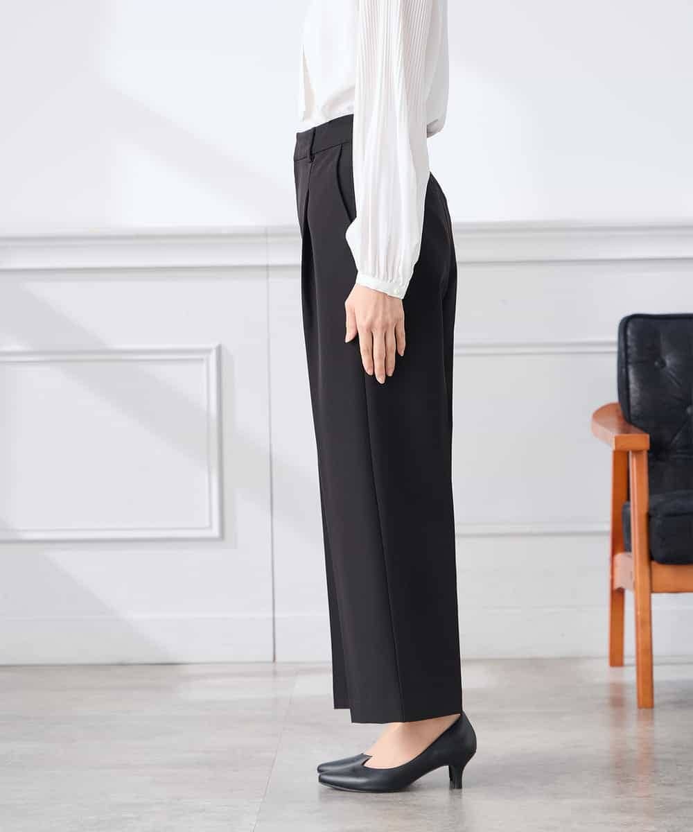 KALCD02079 a.v.v Elmi(アー・ヴェ・ヴェ) 【低身長サイズ】【洗える/ストレッチ/セットアップ対応】ダブルクロスワイドパンツ ネイビー