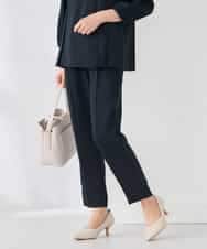 KALCD04069 a.v.v Elmi(アー・ヴェ・ヴェ) 【低身長サイズ】サテンテーパードパンツ【洗える/速乾/毛玉になりにくい/イージーケア】 ネイビー