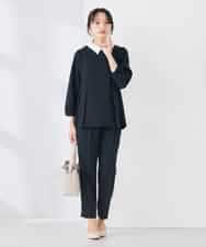 KALCD04069 a.v.v Elmi(アー・ヴェ・ヴェ) 【低身長サイズ】サテンテーパードパンツ【洗える/速乾/毛玉になりにくい/イージーケア】 ネイビー