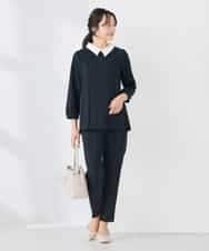 KALCD04069 a.v.v Elmi(アー・ヴェ・ヴェ) 【低身長サイズ】サテンテーパードパンツ【洗える/速乾/毛玉になりにくい/イージーケア】 ネイビー