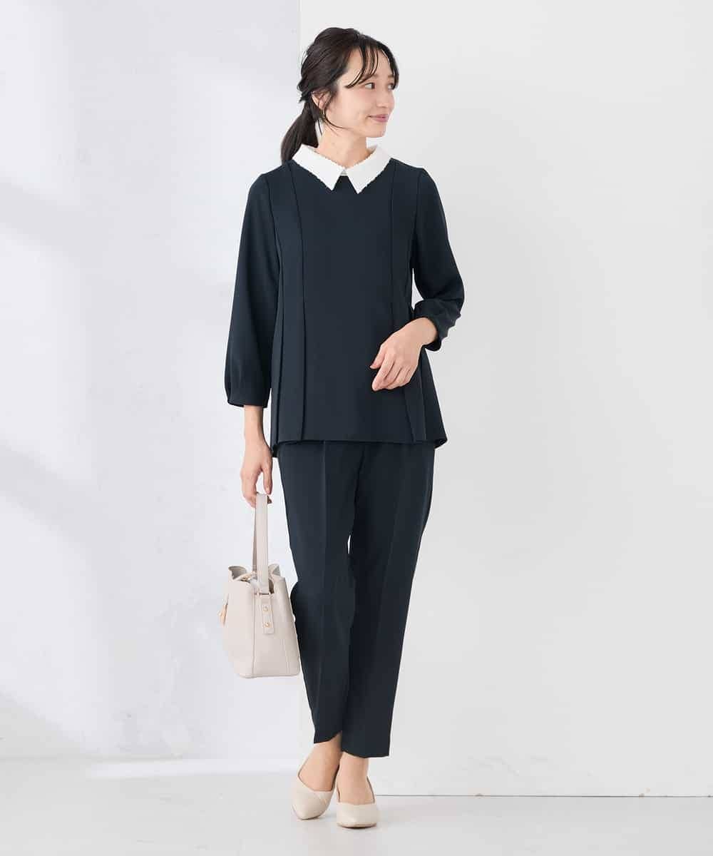 KALCD04069 a.v.v Elmi(アー・ヴェ・ヴェ) 【低身長サイズ】サテンテーパードパンツ【洗える/速乾/毛玉になりにくい/イージーケア】 ネイビー